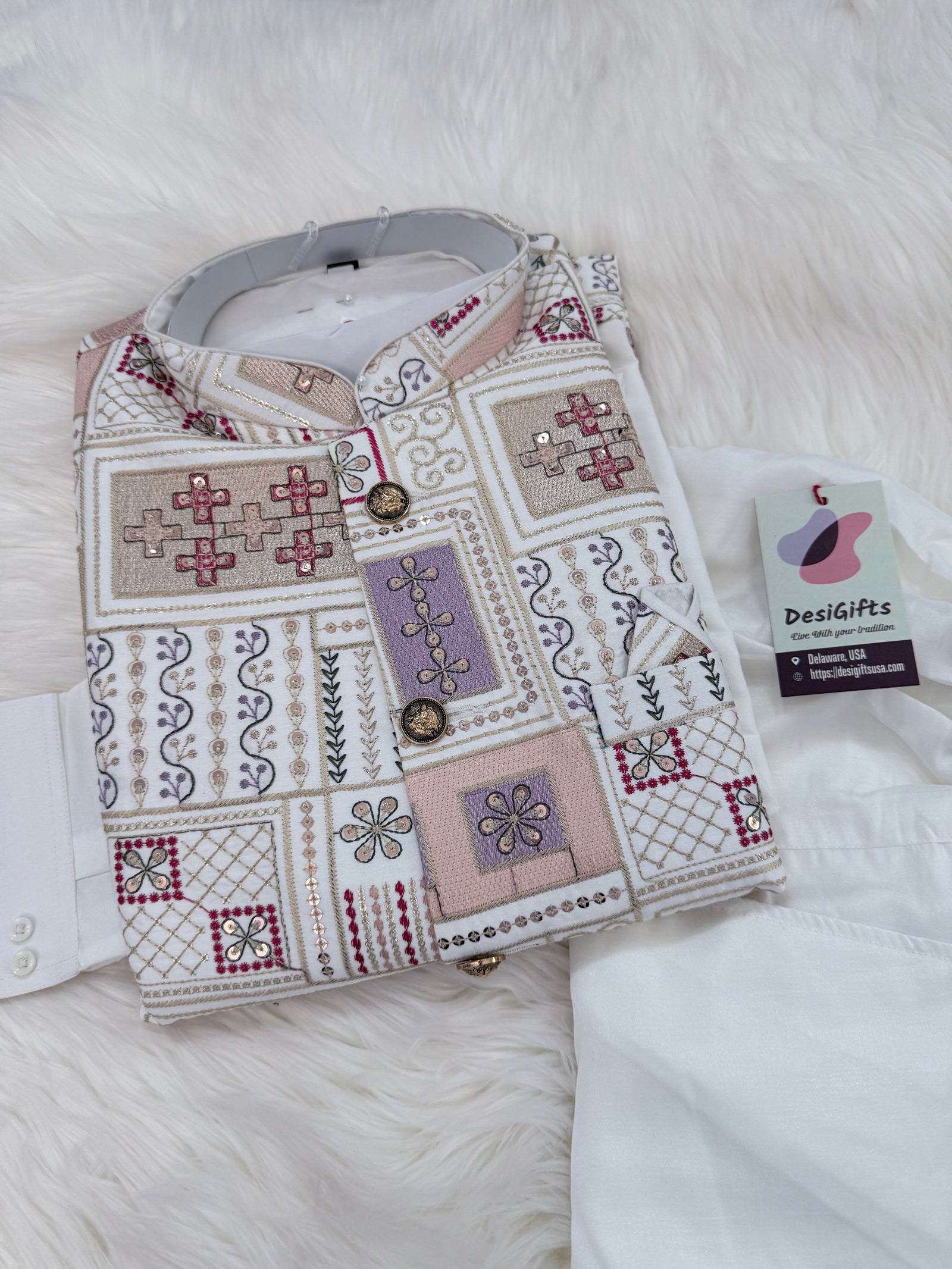 Elegant Men’s 3-Piece Kurta Pajama Set with Embroidered Sequins Jacket, Silk Ethnic Wear for Wedding & Festive, KPJ-2033
