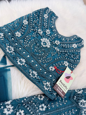 Blue Shade Stone Studded Lehenga Choli for Girls – Indian Traditional Festive, Wedding & Celebration Wear, Design GRL - 1999