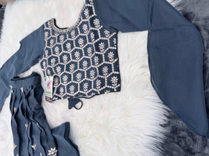 Zari and Sequins Lehenga Choli with Stylish long Sleeves for Girls –Traditional Festive Wear, Design GRL - 1984