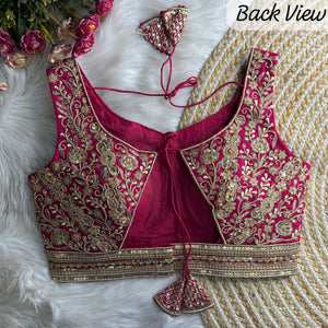 Heavy Zari, Sequence work Stitched Designer Saree Blouse in Soft Roman Silk, Design BLS-2039