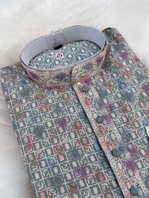 Men’s Indian festive Kurta Pajama Set, Rayon Chikankari Embroidery, Wedding Partywear Multishade Kurta– KP-1982