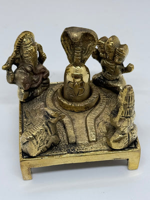 Brass Shiva Lingam with Nandi & Deities | 2.0" Handcrafted Pooja Idol | Traditional Shivling Murti for Home & Office: SPM - 3043