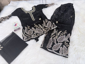 Girls’ Black with Gold Embroidery Kurta Palazzo Set with Sequins Work – Festive Ethnic Wear, GRL-2094