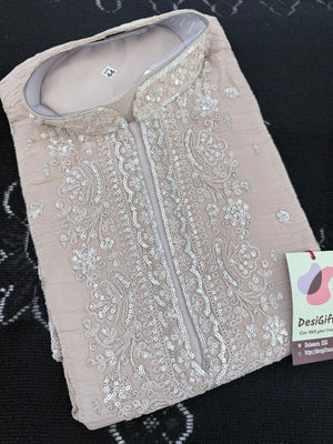 Men’s Dusty Rose-Muted Peach-Pink Embroidered Kurta with with Parallel Pants | Textured Silk Blend Wedding Kurta Pajama Set | Festive Indian Ethnic Wear, KP - 4045