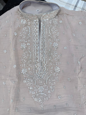 Men’s Dusty Rose-Muted Peach-Pink Embroidered Kurta with with Parallel Pants | Textured Silk Blend Wedding Kurta Pajama Set | Festive Indian Ethnic Wear, KP - 4045