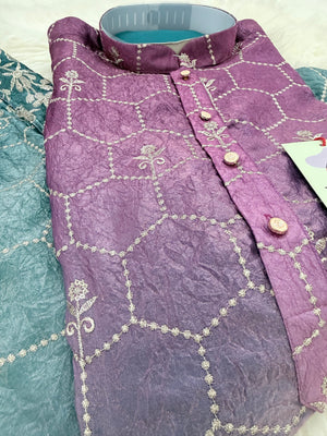 Men’s Purple to Teal Ombre Embroidered Kurta Pajama Set |Wedding & Festive Indian Ethnic Wear, KP - 4041