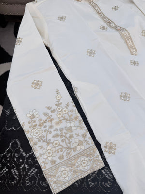 Men’s Ivory Embroidered Kurta Trouser Set | Trendy Kurta Pajama Set with Gold Embroidery | Wedding & Festive Wear, KP - 4027