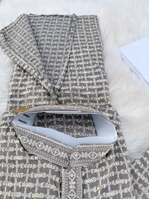 Mocha Shade Chikankari Rayon with Sequins 2 Piece Kurta with Trouser Style Pajama Set, Father & Son's Outfit, DM -2009