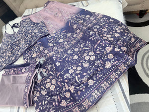 Women’s Navy Blue & Dusty Pink Lehenga Choli Set with Dupatta – Digital Floral Print, Mirror-Style Sequin Work, Indian Wedding Festive Wear, LHG - 4009