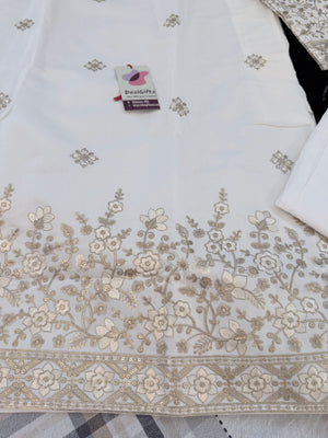 Men’s Ivory Embroidered Kurta Trouser Set | Trendy Kurta Pajama Set with Gold Embroidery | Wedding & Festive Wear, KP - 4027