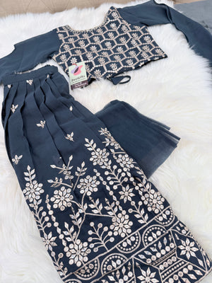 Zari and Sequins Lehenga Choli with Stylish long Sleeves for Girls –Traditional Festive Wear, Design GRL - 1984