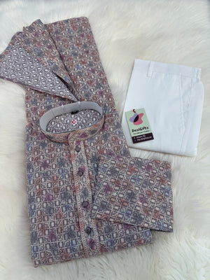 Men’s Indian festive Kurta Pajama Set, Rayon Chikankari Embroidery, Wedding Partywear Multishade Kurta– KP-1983