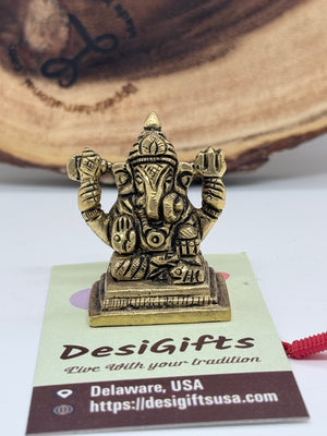 1.5" Brass Ganesha Idol | Miniature Ganesh Murti for Home, Office & Car Dashboard, GIB- 3042