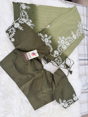 Soft Silk Blend Saree with White Floral Embroidery, Elegant Indian Wedding & Festive Saree with Stitched Blouse | Fall & Pico Done | Wedding, Festive & Party Wear, S- 3092