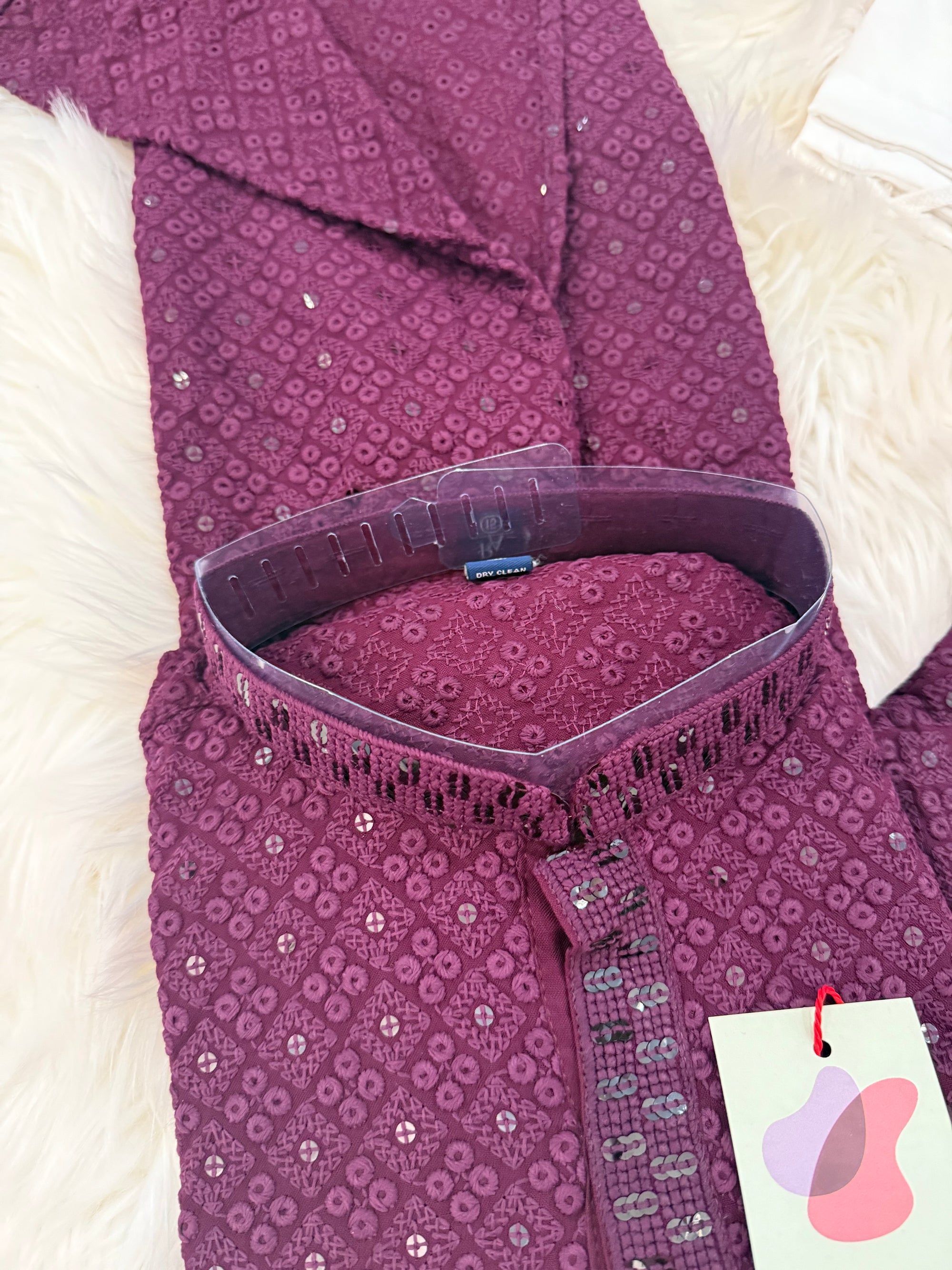 Pre-Teen and Teen Boy's Chikankari Embroidered Rayon Kurta Pajama with Sequins  - BOY-1909