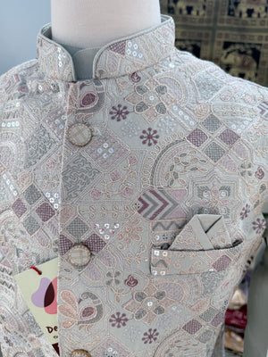 Men’s Pale Sage Green 3-Piece Kurta Pajama with Premium Embroidered Jacket, Wedding & Festive Ethnic Wear, KPJ-3078