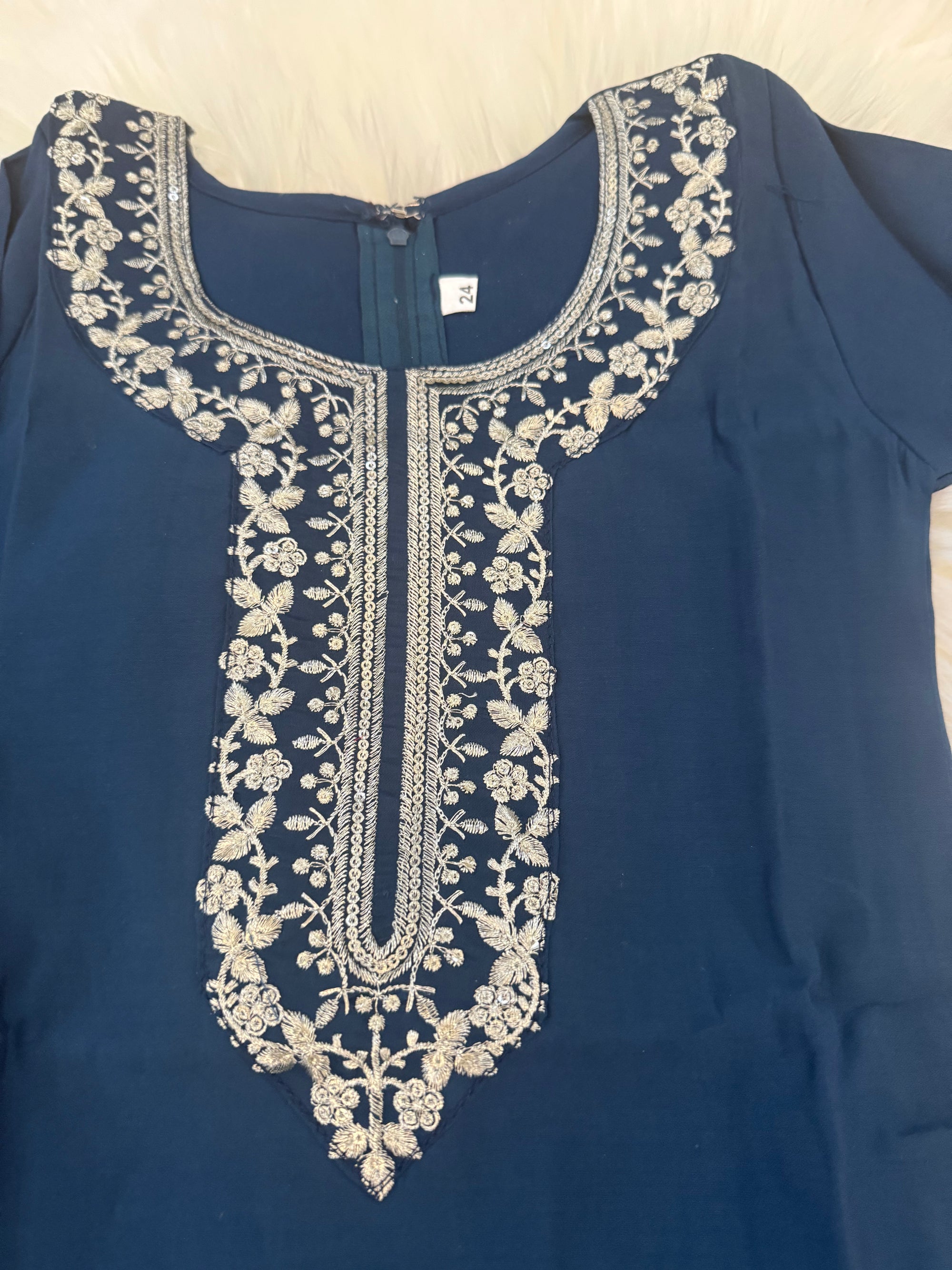 Elegant 3 Piece Peacock Blue Shade Kurti Set with Exquisitely Zari Work, Girl's Dress, Design G-1893