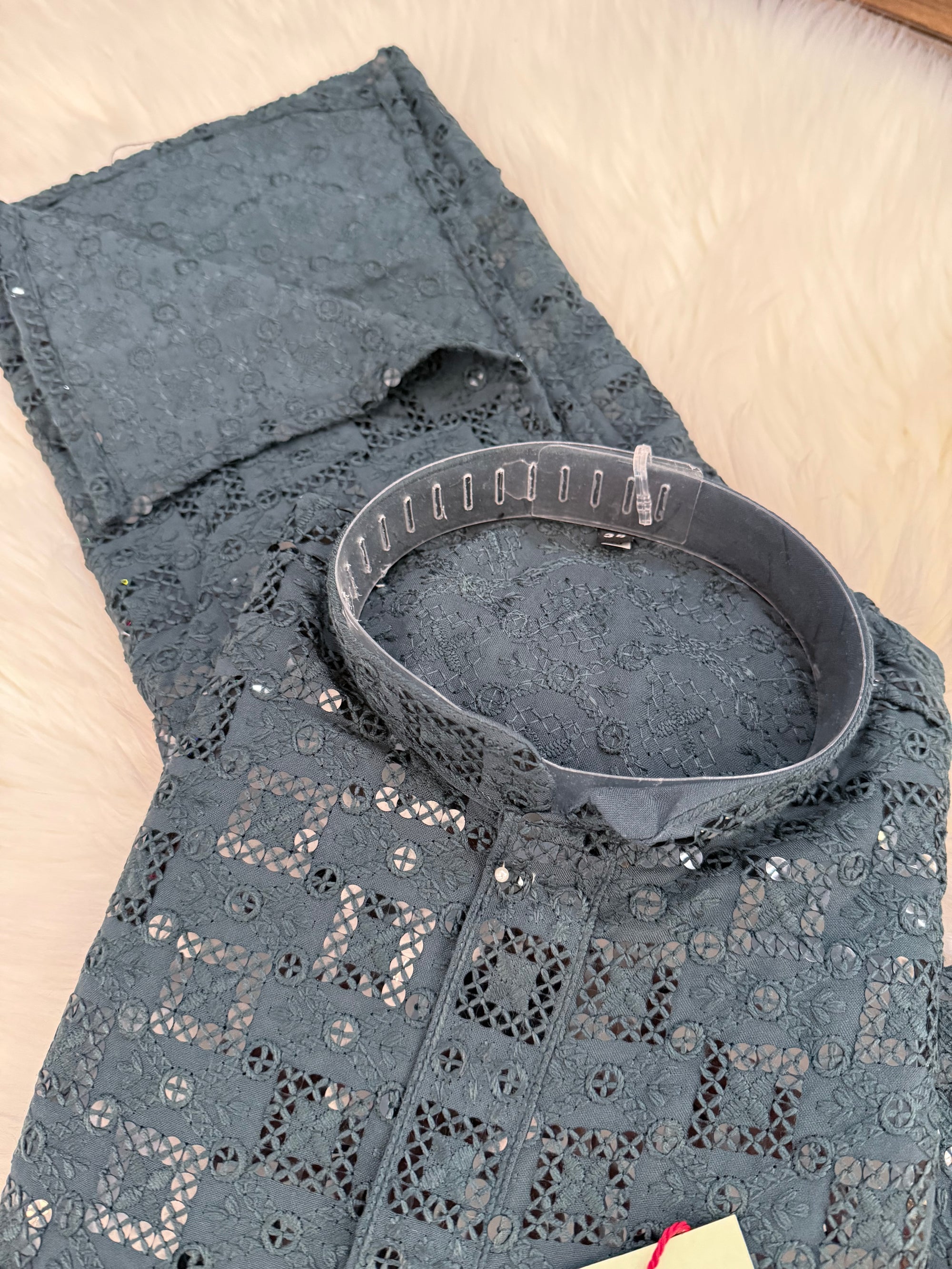 Blue Gray Shade Sequins Work Chikankari Viscose 2 Piece Kurta Pajama Set for Man, KP - 1687