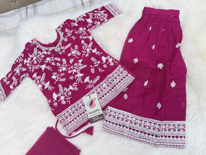 Girls’ Deep Pink Tunic Kurti Sharara Set with Embroidery Work – Festive Ethnic Wear, GRL-2095