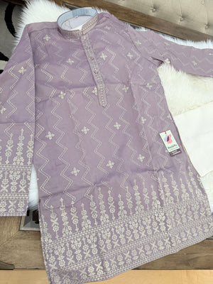 Men’s Dusty Mauve Embroidered Kurta Pajama Set – Shorter Kurta with Ivory slight bootcut-style Pants, Indian Wedding & Festive Ethnic Wear, KP - 4004