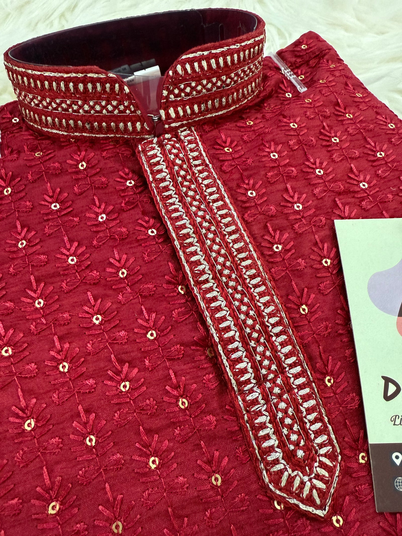 Boy's Maroon Shade Cotton Silk Kurta with Cotton Linen and Pajama Set, Indian Kurta Pajama set for Boys- BOY-1777