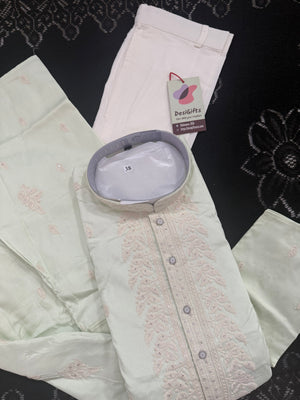 Ethnic Kurta Pajama Set for Men with Classic Embroidery on Neck & Placket – Festive Wedding Kurta Pant Outfit | KP-2064