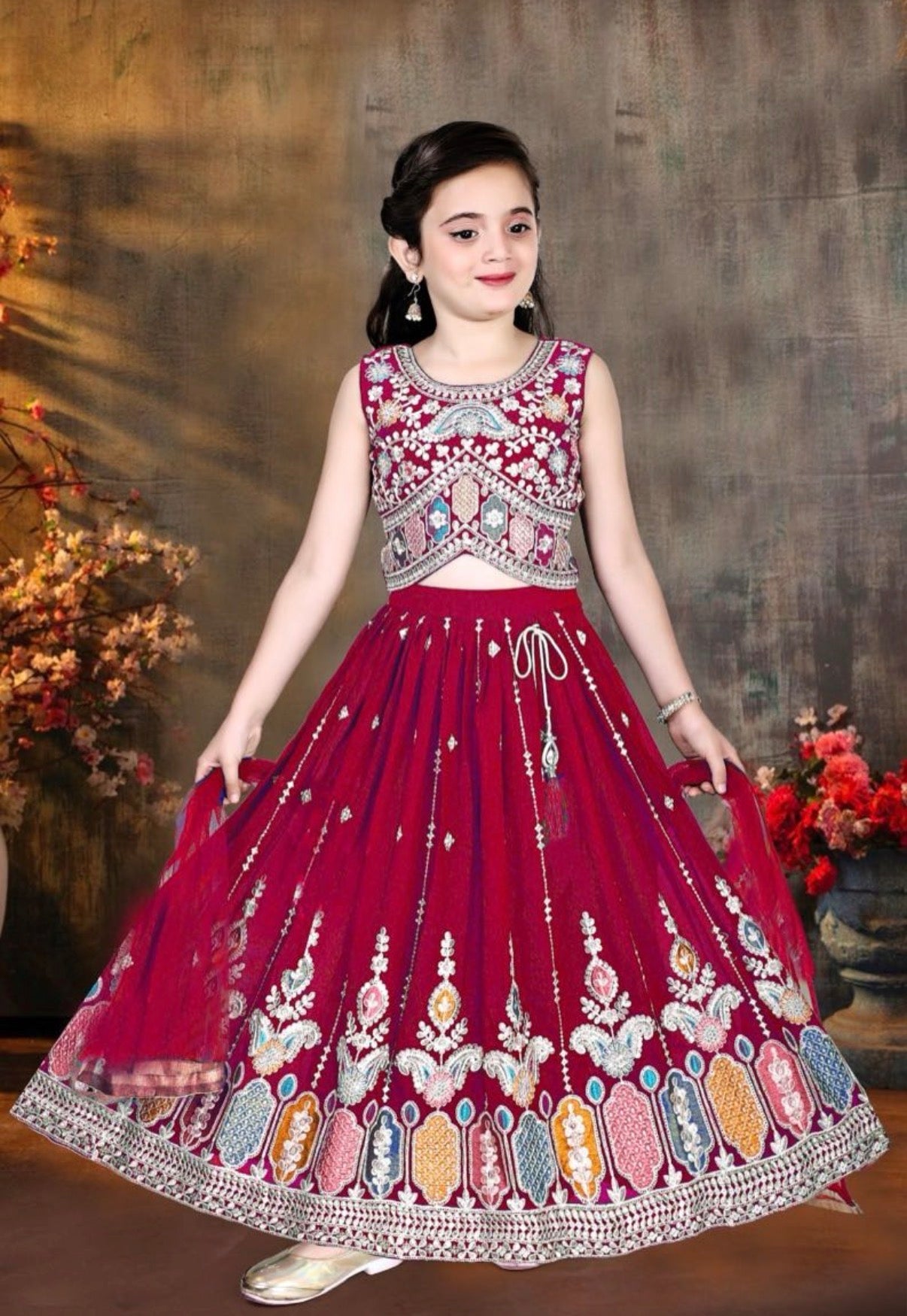 Red Lehenga Choli for Girls – Indian Traditional Festive, Wedding & Celebration Wear, Design GRL - 1987