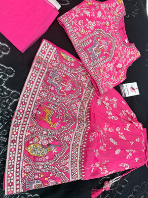 Girls Rani Pink Zari Embroidered Lehenga Choli Set with Dupatta, Traditional Indian Ethnic Wear for Kids, Wedding & Festival Outfit, GRL-2097