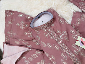 Father & Son Matching Dusty Rose Kurta Pajama Set | Silver Zari-Style Embroidery, Sequin Work | Festive Wear, DM -4039