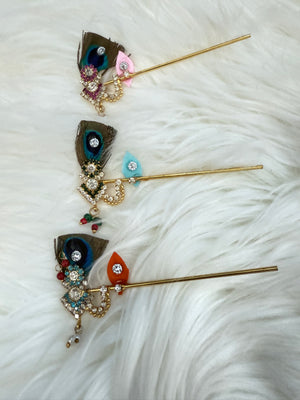 Peacock Feather Bansuri / flute, Krishna Murli / Bal Gopal Bansi, Assorted Colors, 3", RKF- 1955