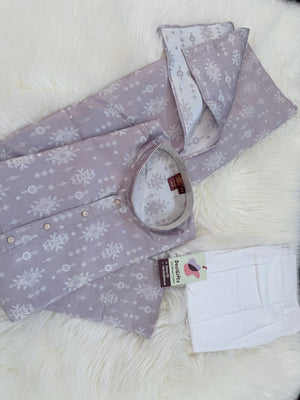 Pastel Purple Jacquard Silk Kurta Pajama Set with Off White Self woven work for Men, KPS-3026