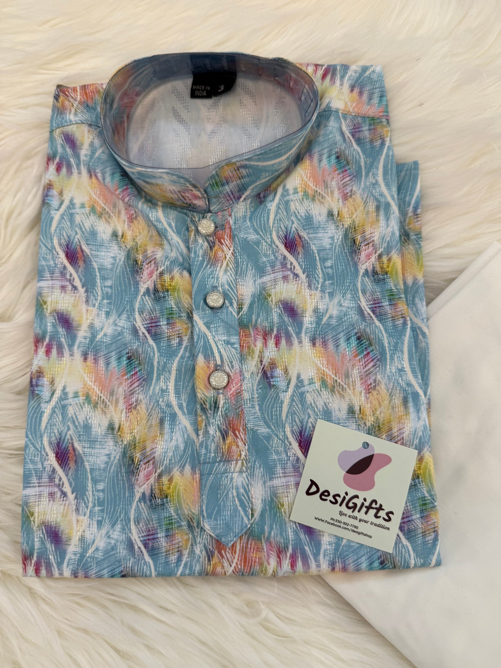 Multicolor and Blue Shade Boy's Cotton Blended Self Designer Dress - Design BOY-1729