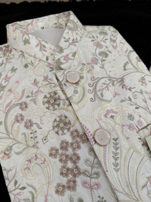3 Piece Cream Kurta Pajama with Embroidery Jacket Set, Cotton Sateen Kurta, Father & Son's Outfit, DM - 2014