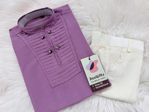 Boys Mauve Purple Kurta Pajama Set | Traditional Indian Ethnic Outfit | Ivory Pants | Wedding, Eid & Festive Wear, B-4036