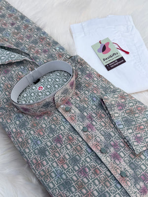 Men’s Indian festive Kurta Pajama Set, Rayon Chikankari Embroidery, Wedding Partywear Multishade Kurta– KP-1982