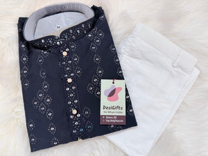 Men’s Navy Blue Embroidered Kurta Pajama Set with Sequins Work, Indian Ethnic Wear for Wedding & Festival, KPS-3014