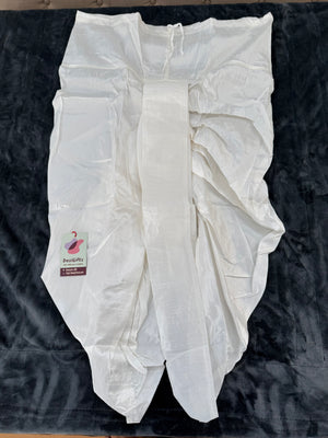 Men’s Ready-to-Wear Silk Blend Dhoti – Off-White Traditional Indian Dhoti, Plain or Gold Border, Wedding & Pooja Wear, KP - 301