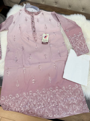 Men’s Dusty Rose Ombré Embroidered Kurta Pajama Set | Mauve Pink Indian Wedding Outfit with Trouser Pants | KP-4066