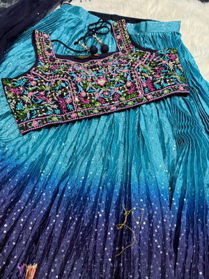 Beutiful Blue Heavy Embroidery & Sequins Lehenga Choli 3 Pieces Ethnic Wear for Girls, Design LHG - 1877