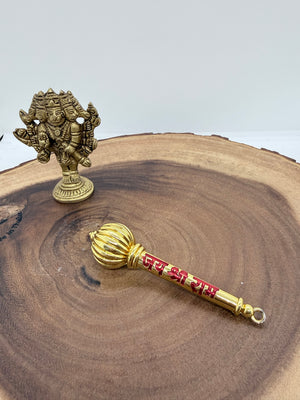 Mini Hanuman Gada Brass ~4" – Jai Shri Ram Engraved Mace (Golden Finish), Gada - 3040