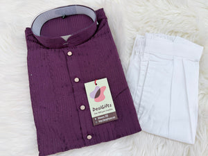 Men’s Wine Shade Sequins Embroidered Kurta Pajama Set – Indian Wedding & Partywear Traditional 2PC Outfit, Size 58 , 5XL, KP-2024