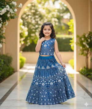 Blue Shade Stone Studded Lehenga Choli for Girls – Indian Traditional Festive, Wedding & Celebration Wear, Design GRL - 1999