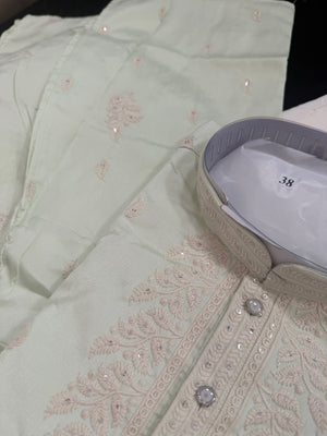 Ethnic Kurta Pajama Set for Men with Classic Embroidery on Neck & Placket – Festive Wedding Kurta Pant Outfit | KP-2064