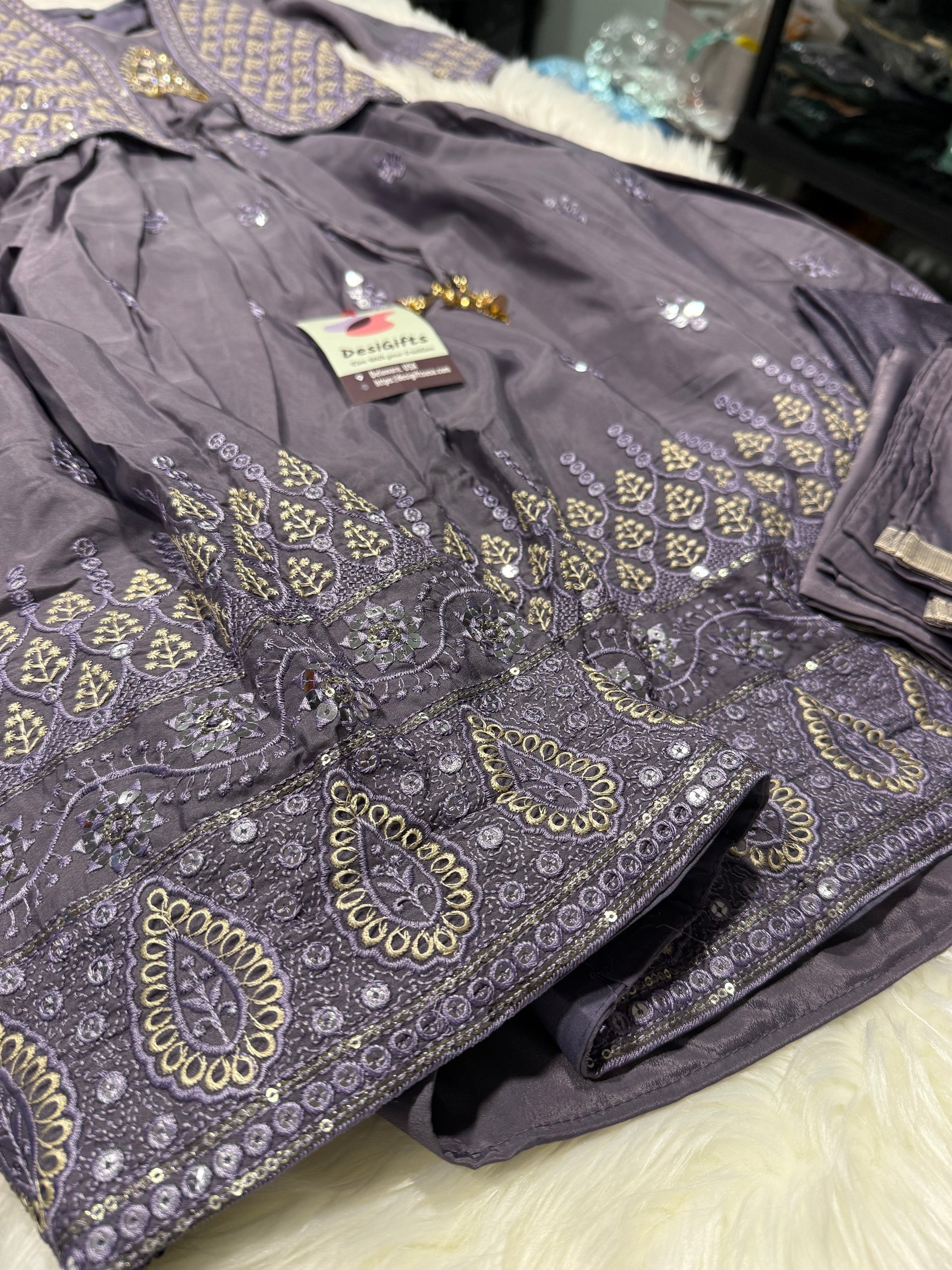 Classic Pastel Purple Dress with Jacket & Dupatta Set for Girl, Indian traditional Girl Dress, GRL - 1946