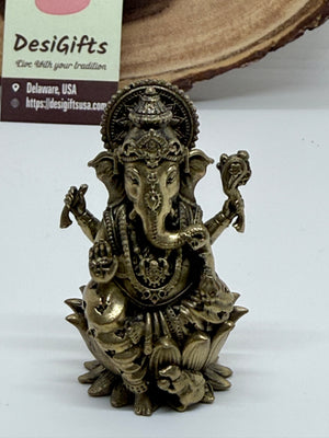 3" Brass Ganesha Idol | Ganesh Murti for Home, Office & Car Dashboard, GIB- 3046