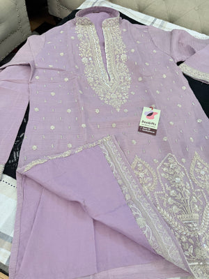 Men’s Pastel Purple Embroidered Kurta with with Parallel Pants | Textured Silk Blend Wedding Kurta Pajama Set | Festive Indian Ethnic Wear, KP - 4047
