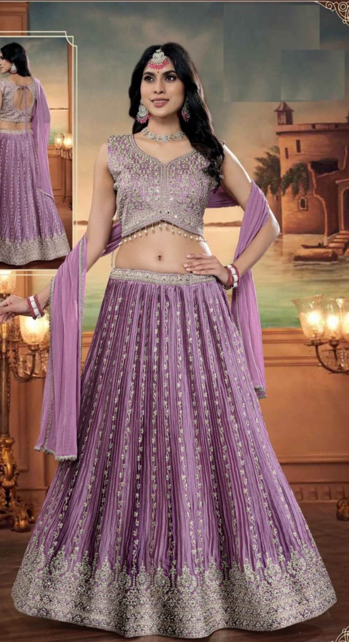 Size 2XL, Light Purple Heavy Embroidery Georgette  Lehenga Choli 3 Pieces Ethnic Wear for Girls, Design LHG - 1974