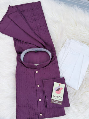 Men’s Wine Shade Sequins Embroidered Kurta Pajama Set – Indian Wedding & Partywear Traditional 2PC Outfit, Size 58 , 5XL, KP-2024