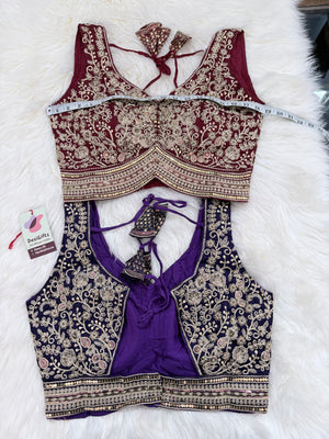 Heavy Zari, Sequence work Stitched Designer Saree Blouse in Soft Roman Silk, Design BLS-2039