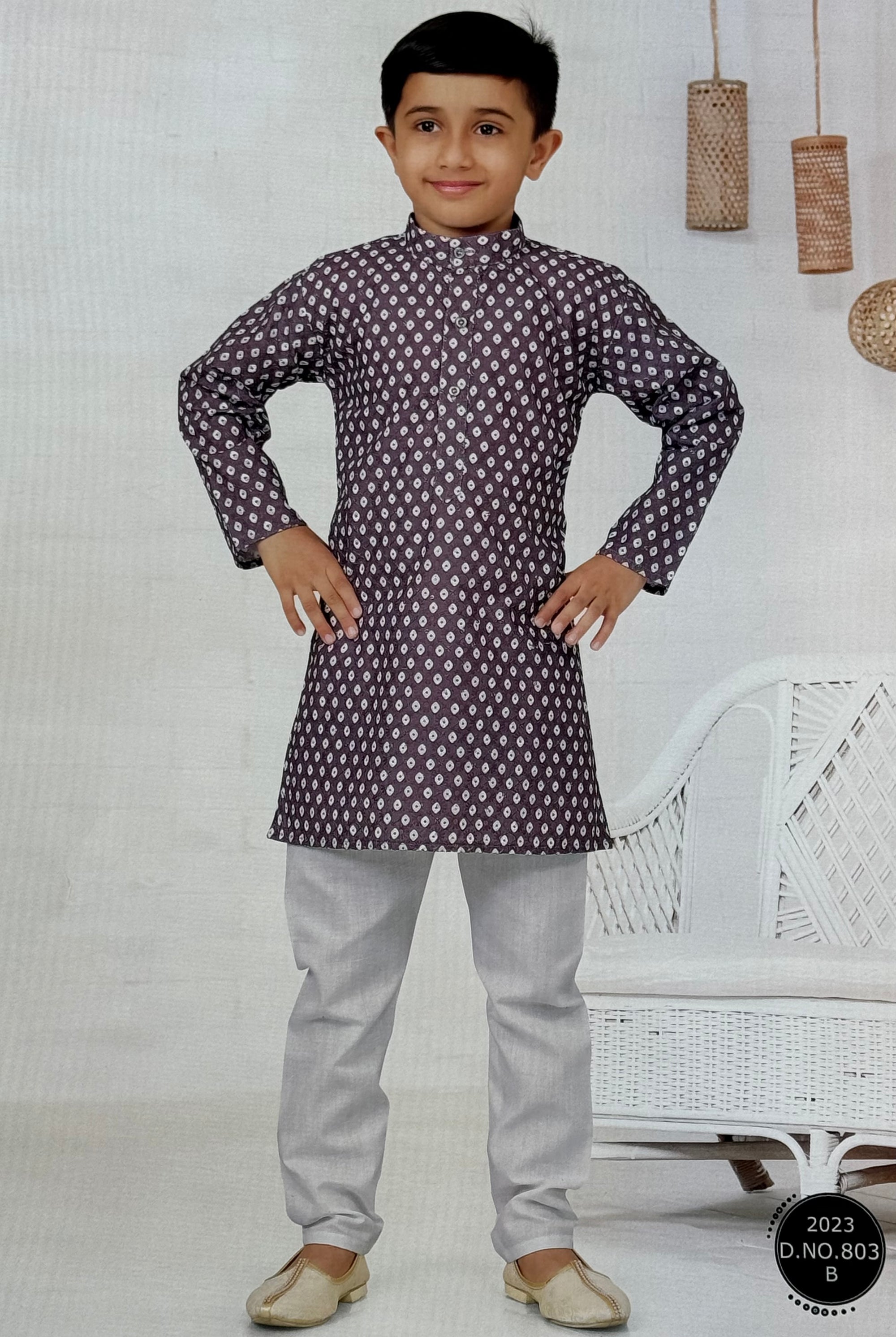 Simply Elegant Boy's Blended Cotton Kurta Pajama Set in Heather Purple Shade- BOY-1590